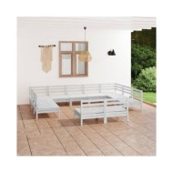 Salon de jardin 11 pcs Blanc Bois de pin massif