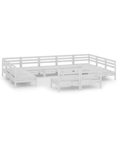 Salon de jardin 11 pcs Blanc Bois de pin massif