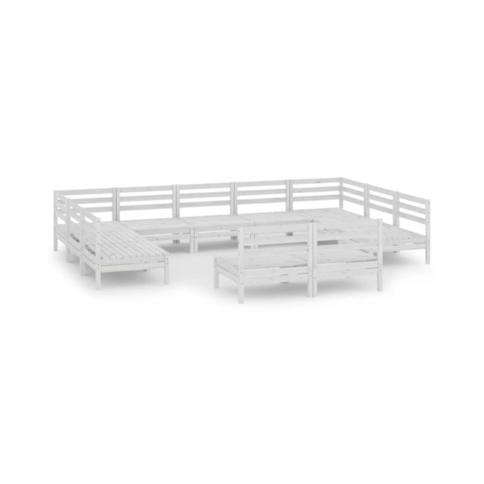 Salon de jardin 11 pcs Blanc Bois de pin massif
