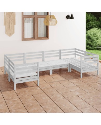 Salon de jardin 6 pcs Blanc Bois de pin massif