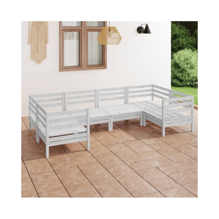 Salon de jardin 6 pcs Blanc Bois de pin massif