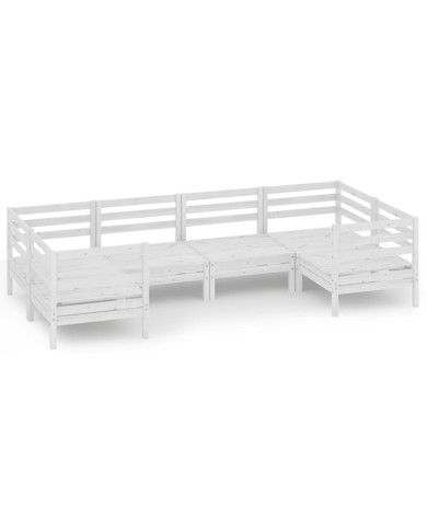 Salon de jardin 6 pcs Blanc Bois de pin massif