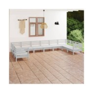 Salon de jardin 10 pcs Blanc Bois de pin massif