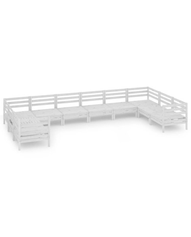 Salon de jardin 10 pcs Blanc Bois de pin massif