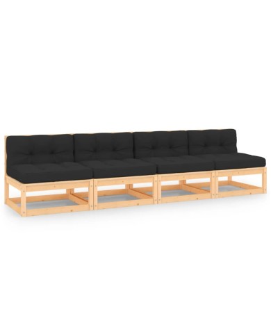 Salon de jardin 4 pcs avec coussins Bois de pin massif