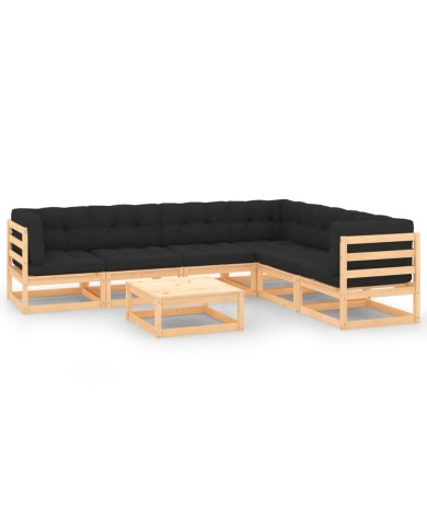Salon de jardin 7 pcs avec coussins Bois de pin massif