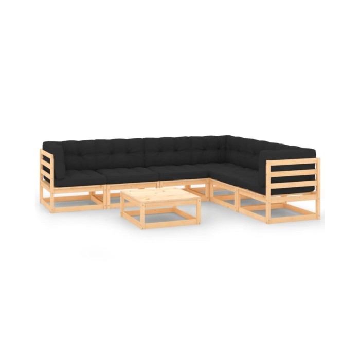 Salon de jardin 7 pcs avec coussins Bois de pin massif