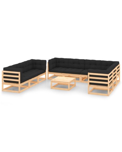 Salon de jardin 10 pcs avec coussins Bois de pin massif