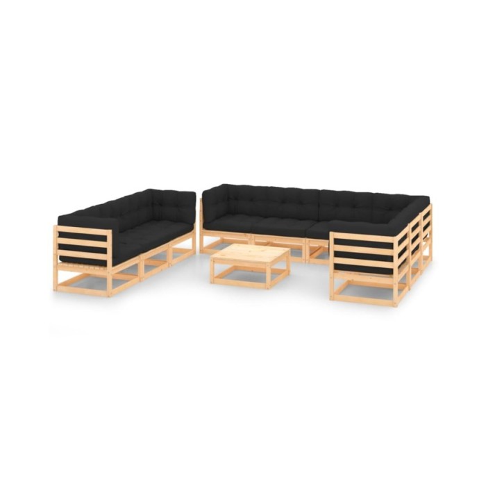 Salon de jardin 10 pcs avec coussins Bois de pin massif
