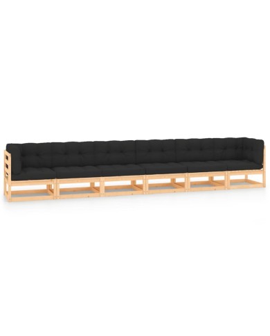 Salon de jardin 6 pcs avec coussins Bois de pin massif