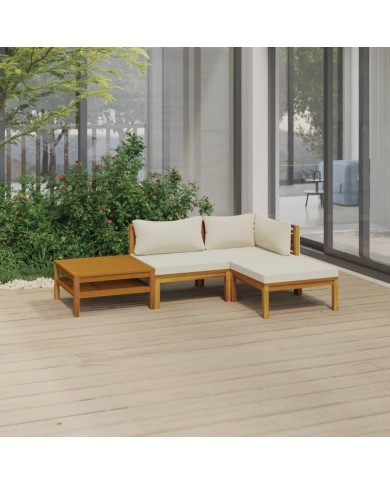 Salon de jardin 4 pcs avec coussin crème Bois d'acacia solide