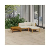 Salon de jardin 4 pcs avec coussin crème Bois d'acacia solide