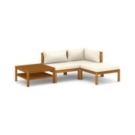 Salon de jardin 4 pcs avec coussin crème Bois d'acacia solide