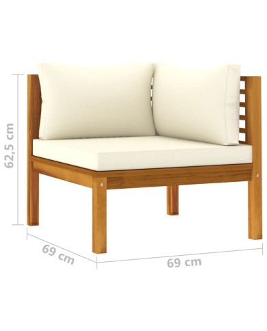 Salon de jardin 4 pcs avec coussin crème Bois d'acacia solide