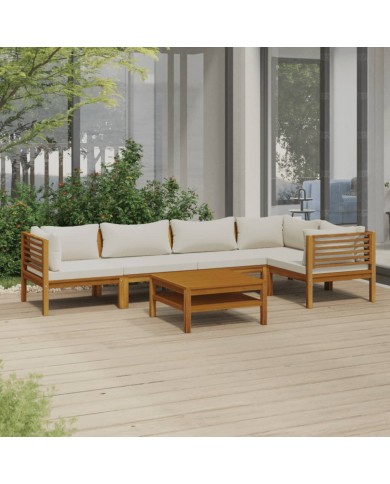 Salon de jardin 6 pcs avec coussin crème Bois d'acacia solide