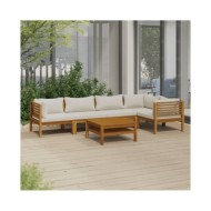 Salon de jardin 6 pcs avec coussin crème Bois d'acacia solide