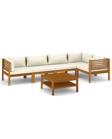 Salon de jardin 6 pcs avec coussin crème Bois d'acacia solide