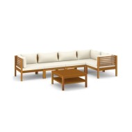 Salon de jardin 6 pcs avec coussin crème Bois d'acacia solide