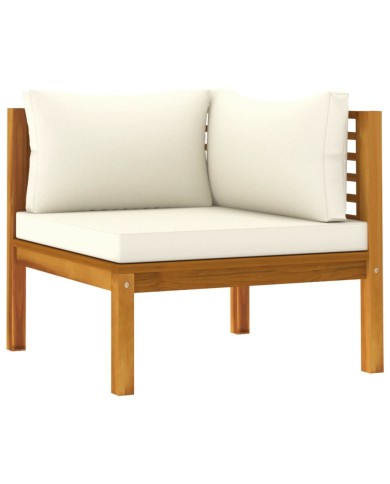 Salon de jardin 6 pcs avec coussin crème Bois d'acacia solide