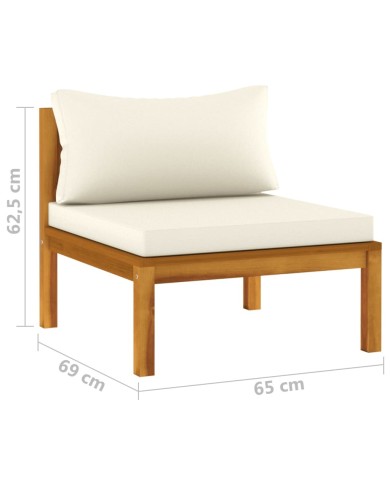 Salon de jardin 6 pcs avec coussin crème Bois d'acacia solide