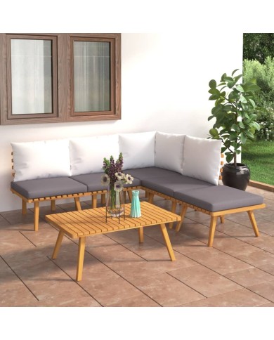 Salon de jardin 6 pcs avec coussins Bois d'acacia solide