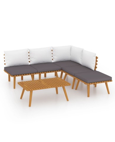 Salon de jardin 6 pcs avec coussins Bois d'acacia solide