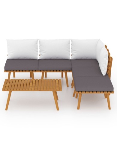 Salon de jardin 6 pcs avec coussins Bois d'acacia solide