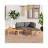 Salon de jardin 4 pcs avec coussins gris Bois de teck solide