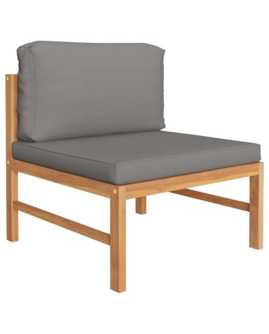Salon de jardin 4 pcs avec coussins gris Bois de teck solide