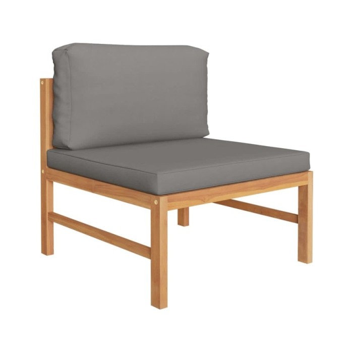 Salon de jardin 4 pcs avec coussins gris Bois de teck solide