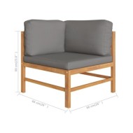 Salon de jardin 4 pcs avec coussins gris Bois de teck solide