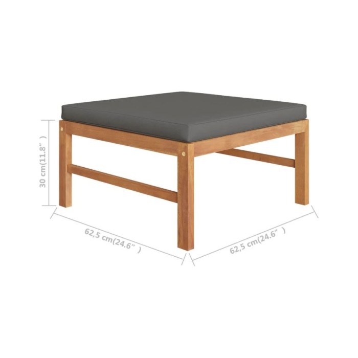 Salon de jardin 4 pcs avec coussins gris Bois de teck solide