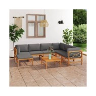 Salon de jardin 8 pcs avec coussins gris Bois de teck solide