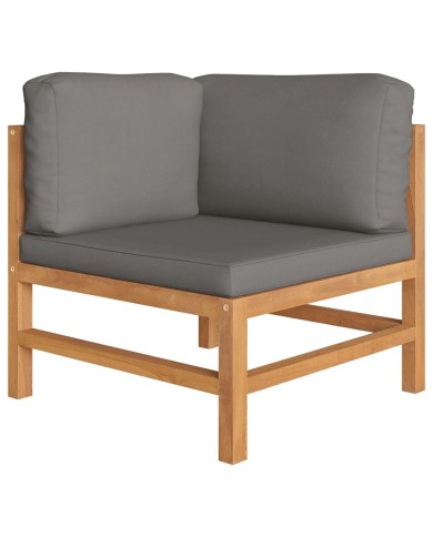 Salon de jardin 6 pcs avec coussins gris Bois de teck solide