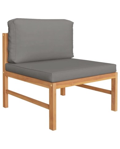Salon de jardin 6 pcs avec coussins gris Bois de teck solide