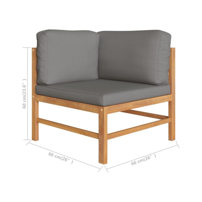 Salon de jardin 6 pcs avec coussins gris Bois de teck solide