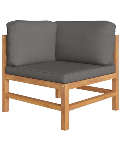 Salon de jardin 8 pcs avec coussins gris Bois de teck solide