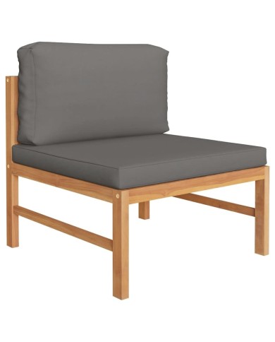 Salon de jardin 8 pcs avec coussins gris Bois de teck solide