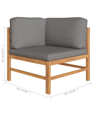 Salon de jardin 8 pcs avec coussins gris Bois de teck solide