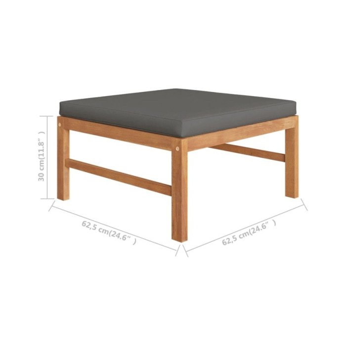 Salon de jardin 8 pcs avec coussins gris Bois de teck solide