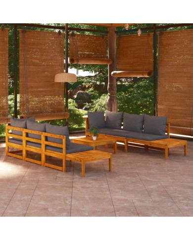 Salon de jardin 5 pcs avec coussins gris foncé Bois d'acacia