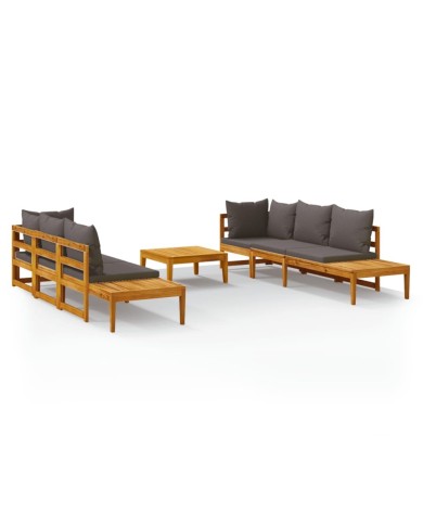 Salon de jardin 5 pcs avec coussins gris foncé Bois d'acacia