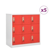 Armoires à casiers 5 pcs Gris clair et rouge 90x45x92,5cm Acier