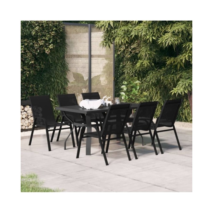 Ensemble de salle à manger de jardin 7 pcs Noir