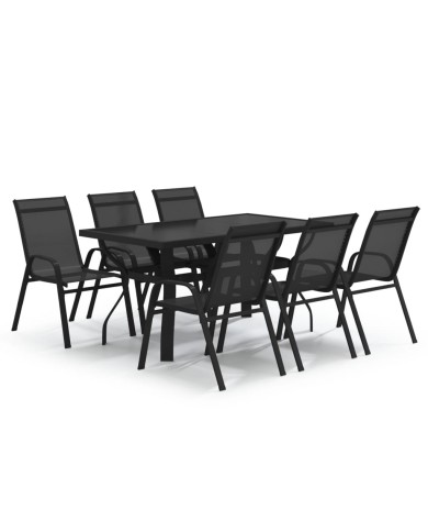Ensemble de salle à manger de jardin 7 pcs Noir