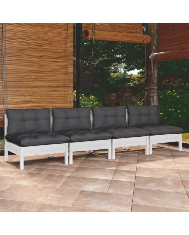 Canapé 4 places de jardin avec coussins anthracite Bois de pin