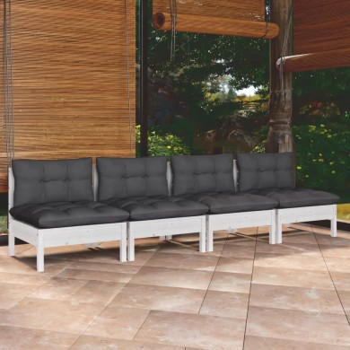 Canapé 4 places de jardin avec coussins anthracite Bois de pin