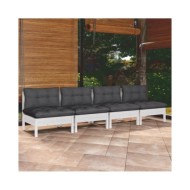 Canapé 4 places de jardin avec coussins anthracite Bois de pin