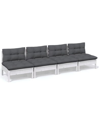 Canapé 4 places de jardin avec coussins anthracite Bois de pin