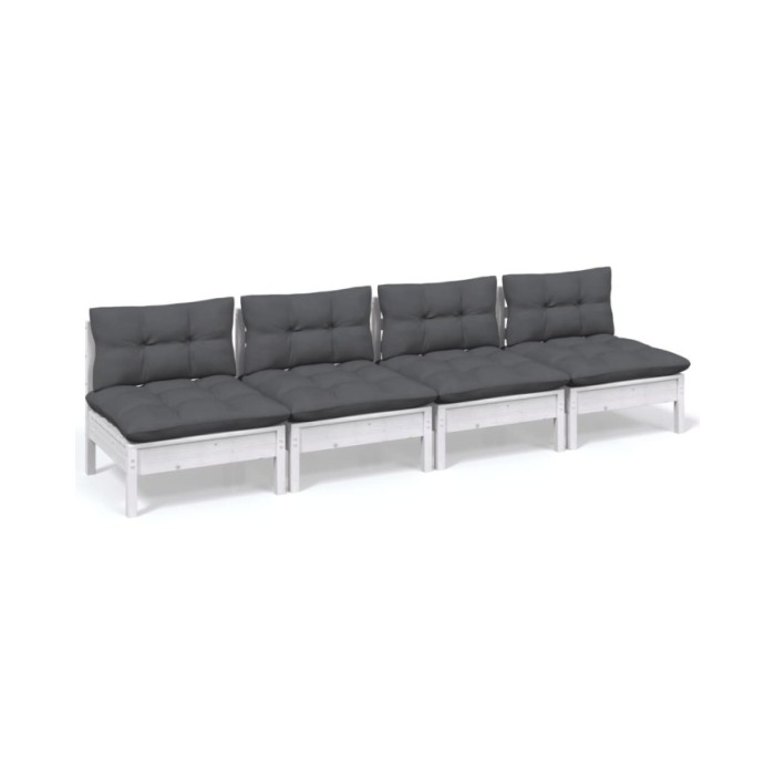 Canapé 4 places de jardin avec coussins anthracite Bois de pin